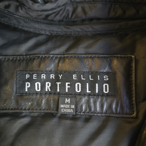Perry Ellis Portfolio Black Insulated Leather Jacket Removeable Down Liner - Picture 2 of 16